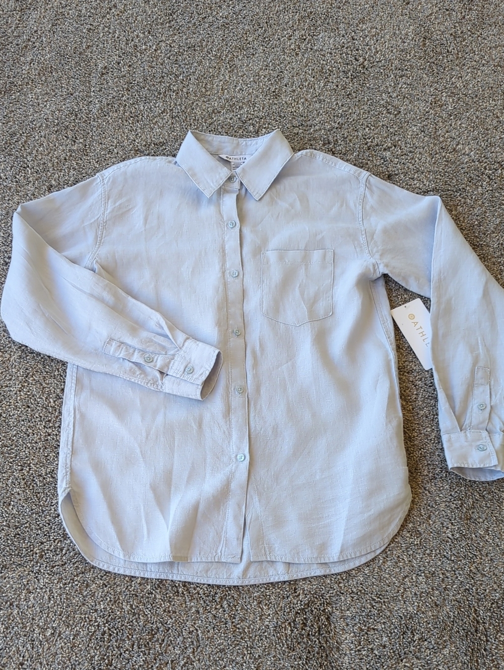Athleta Retreat Linen Button Down Long Sleeve Top - Snowfall Blue XS